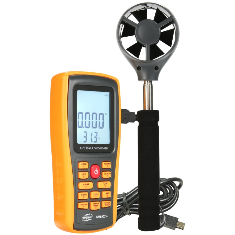 BENETECH GM8902+ Pantalla LCD Anemómetro digital Medidor de escala de velocidad del viento de flujo de aire, GM8902+