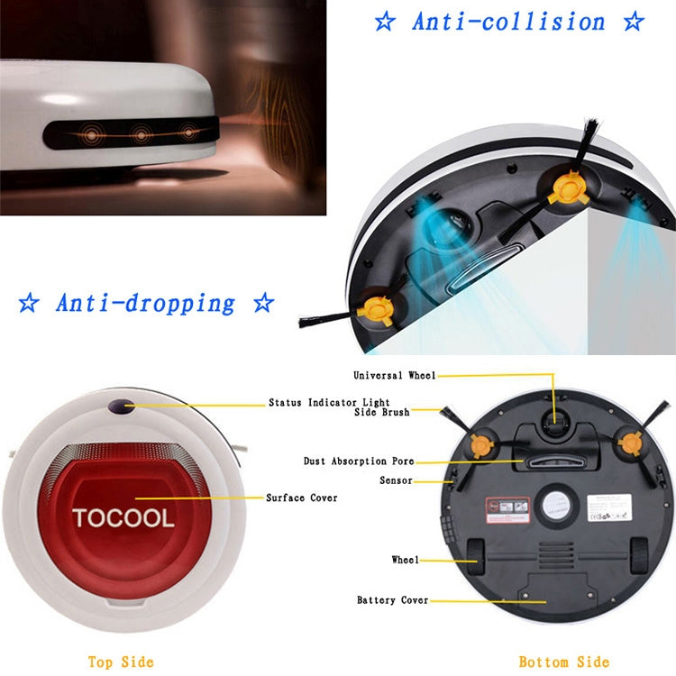 TOCOOL TC-350 Aspirador inteligente Robot de limpieza de barrido doméstico con control remoto