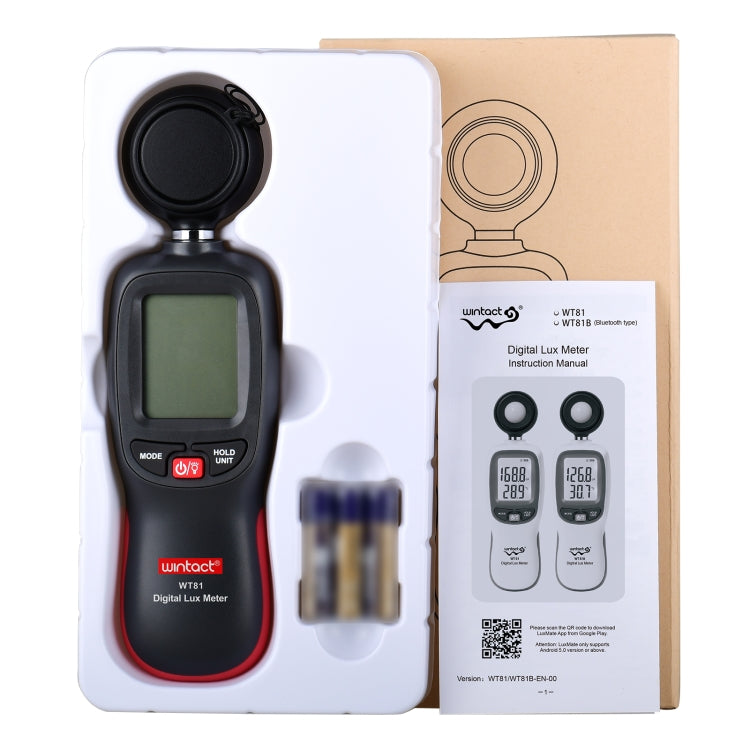 Medidor de lux de luz digital Wintact WT81 para fábrica/escuela/casa en diversas ocasiones, rango: 0-200.000 Lux