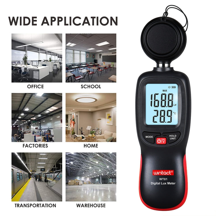Medidor de lux de luz digital Wintact WT81 para fábrica/escuela/casa en diversas ocasiones, rango: 0-200.000 Lux