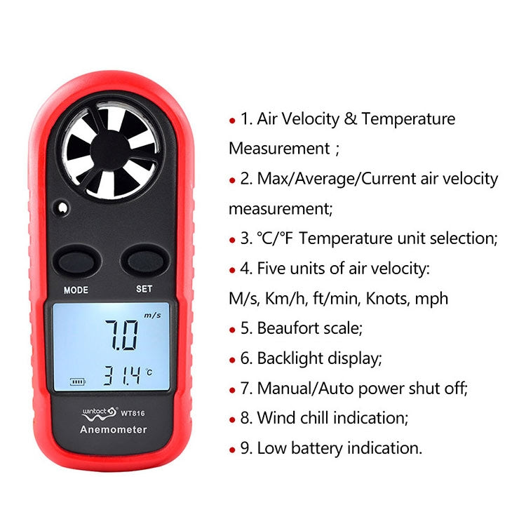 Anemómetro Termómetro Electrónico Digital Wintact WT816, WT816