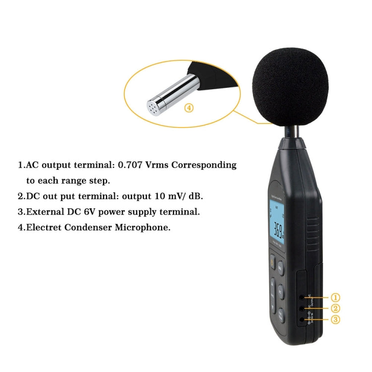 Medidor de nivel de sonido digital Wintact WT1357, rango: 30 dB ~ 130 dB, WT1357