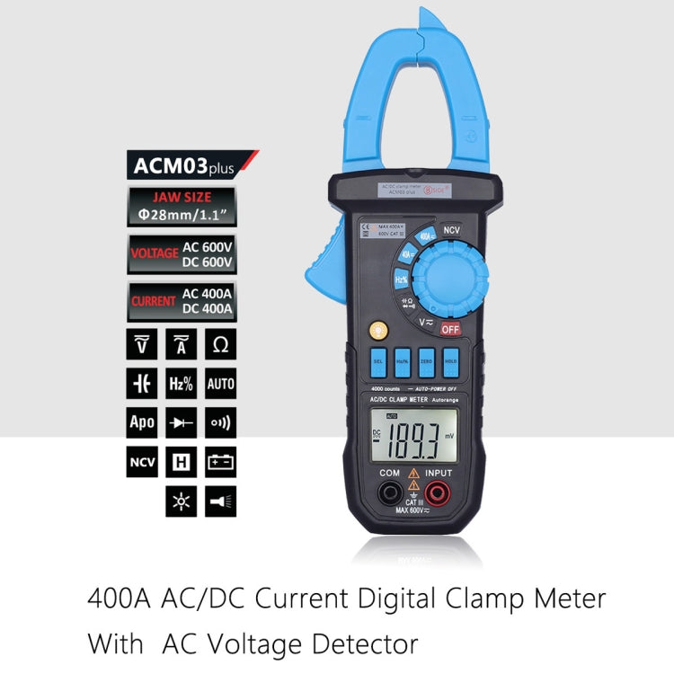 Pinza amperimétrica BSIDE ACM03 Plus 400A CA/CC, BSIDE ACM03