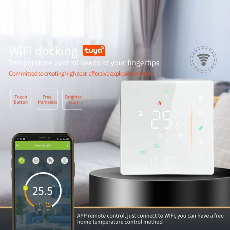 BHT-006GBLW 95-240V AC 16A Termostato de calefacción para el hogar inteligente para caja de la UE, control de calefacción eléctrica con solo sensor interno, sensor externo y conexión WiFi, BHT-006GBLW
