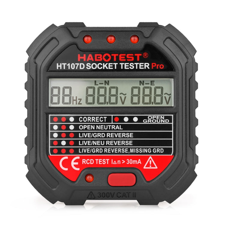 Probador de enchufes con pantalla digital multifuncional HABOTEST HT107D, HT107D (US Plug), HT107D (UK Plug), HT107D (EU Plug)