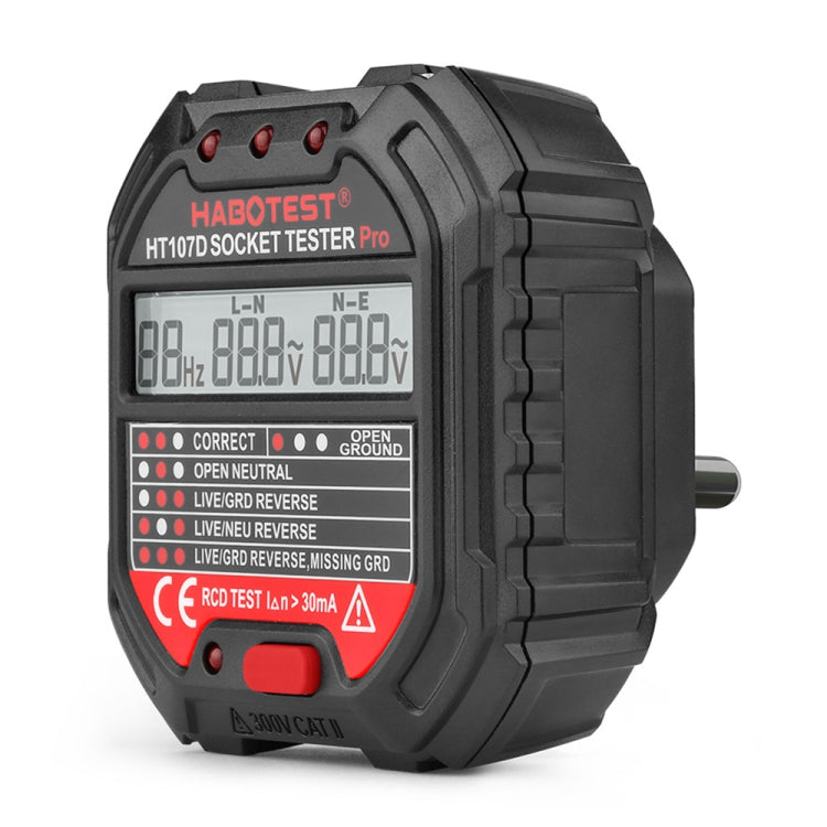 Probador de enchufes con pantalla digital multifuncional HABOTEST HT107D, HT107D (US Plug), HT107D (UK Plug), HT107D (EU Plug)