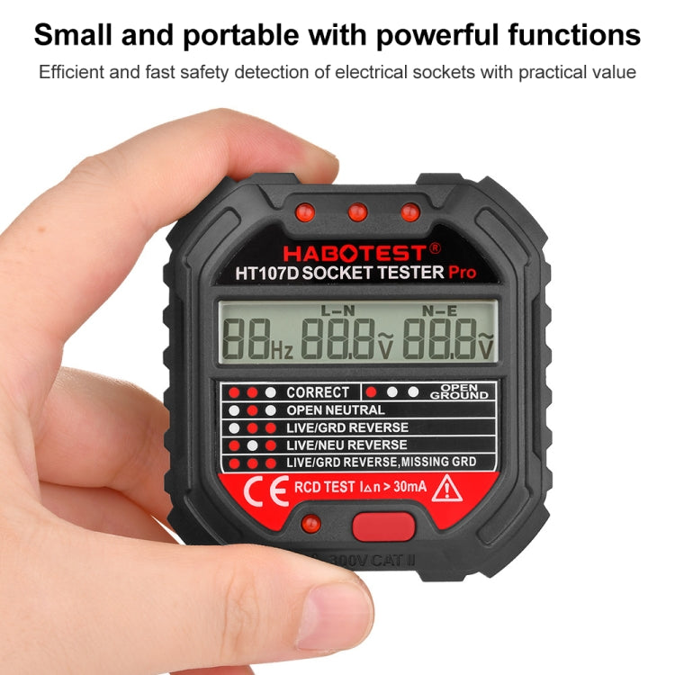 Probador de enchufes con pantalla digital multifuncional HABOTEST HT107D, HT107D (US Plug), HT107D (UK Plug), HT107D (EU Plug)