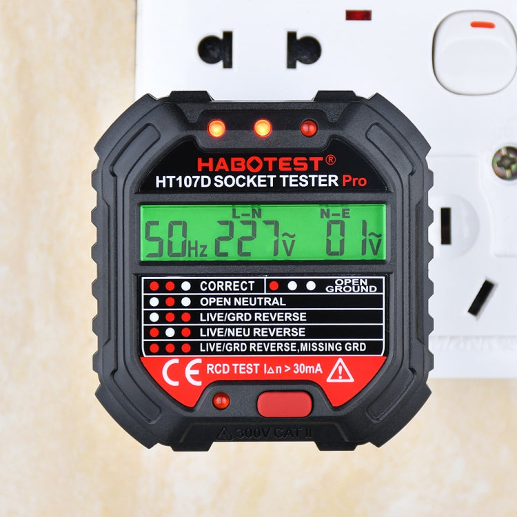 Probador de enchufes con pantalla digital multifuncional HABOTEST HT107D, HT107D (US Plug), HT107D (UK Plug), HT107D (EU Plug)
