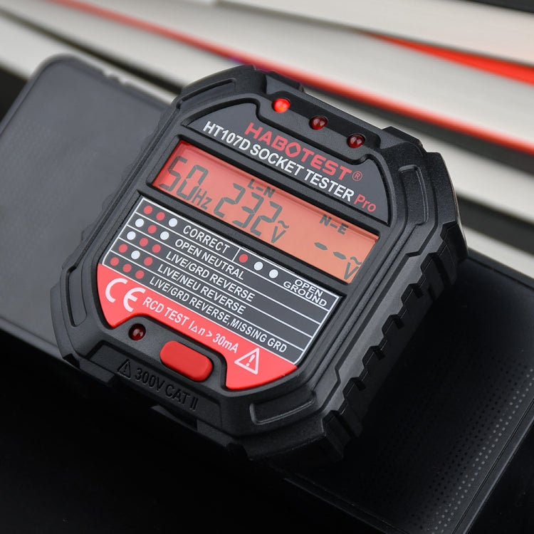 Probador de enchufes con pantalla digital multifuncional HABOTEST HT107D, HT107D (US Plug), HT107D (UK Plug), HT107D (EU Plug)