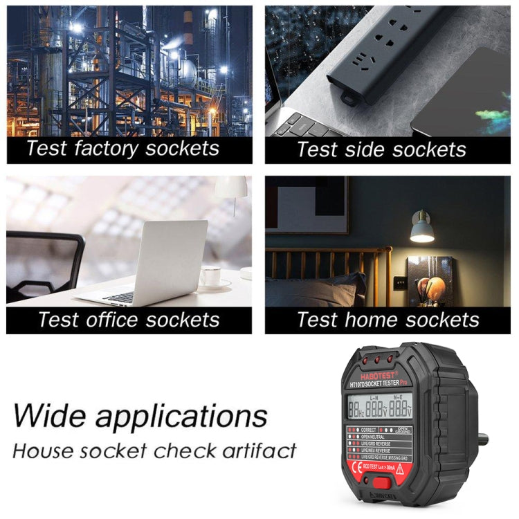 Probador de enchufes con pantalla digital multifuncional HABOTEST HT107D, HT107D (US Plug), HT107D (UK Plug), HT107D (EU Plug)