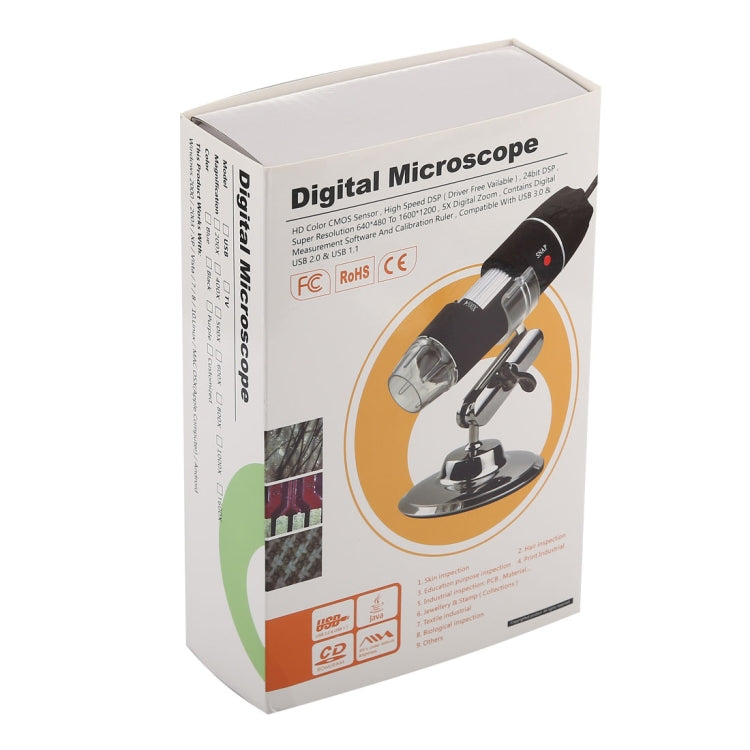 Lupa 1600X Sensor de imagen HD 0.3MP Microscopio digital USB 2 en 1 con 8 LED y soporte profesional, 1600X