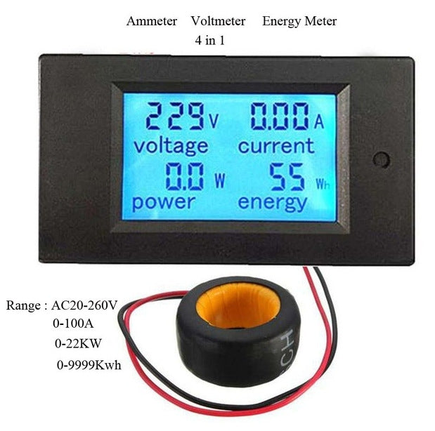 PZEM-061 Instrumento de medición de voltaje con medidor de pantalla digital 4 en 1 CC, CA 80-260 V, 100 A