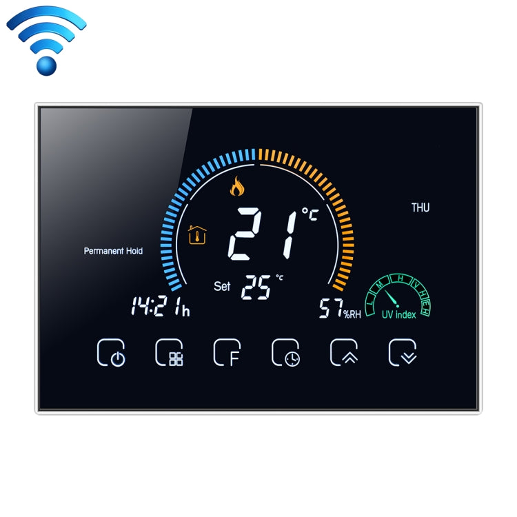 BHT-8000-GCLW Control de calefacción de caldera de agua/gas Ahorro de energía y respetuoso con el medio ambiente Pantalla negativa para el hogar inteligente Pantalla LCD Termostato de ambiente redondo con WiFi, with WiFi Black, with WiFi White