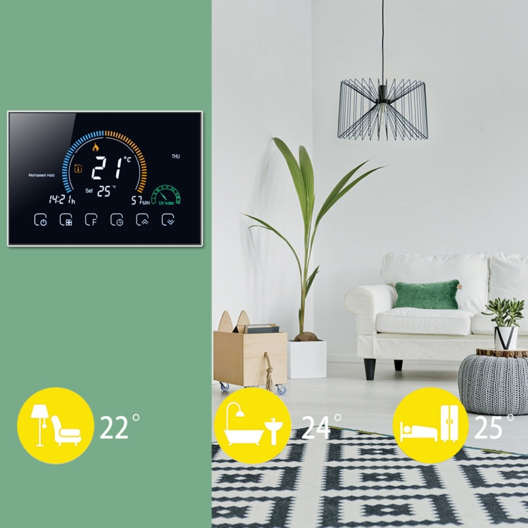 BHT-8000-GCLW Control de calefacción de caldera de agua/gas Ahorro de energía y respetuoso con el medio ambiente Pantalla negativa para el hogar inteligente Pantalla LCD Termostato de ambiente redondo con WiFi, with WiFi Black, with WiFi White