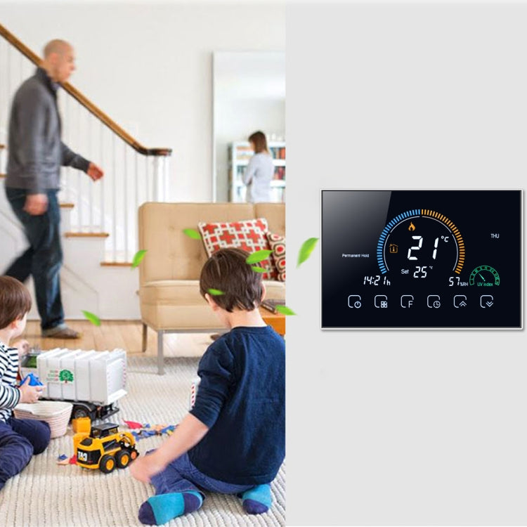 BHT-8000-GCLW Control de calefacción de caldera de agua/gas Ahorro de energía y respetuoso con el medio ambiente Pantalla negativa para el hogar inteligente Pantalla LCD Termostato de ambiente redondo con WiFi, with WiFi Black, with WiFi White