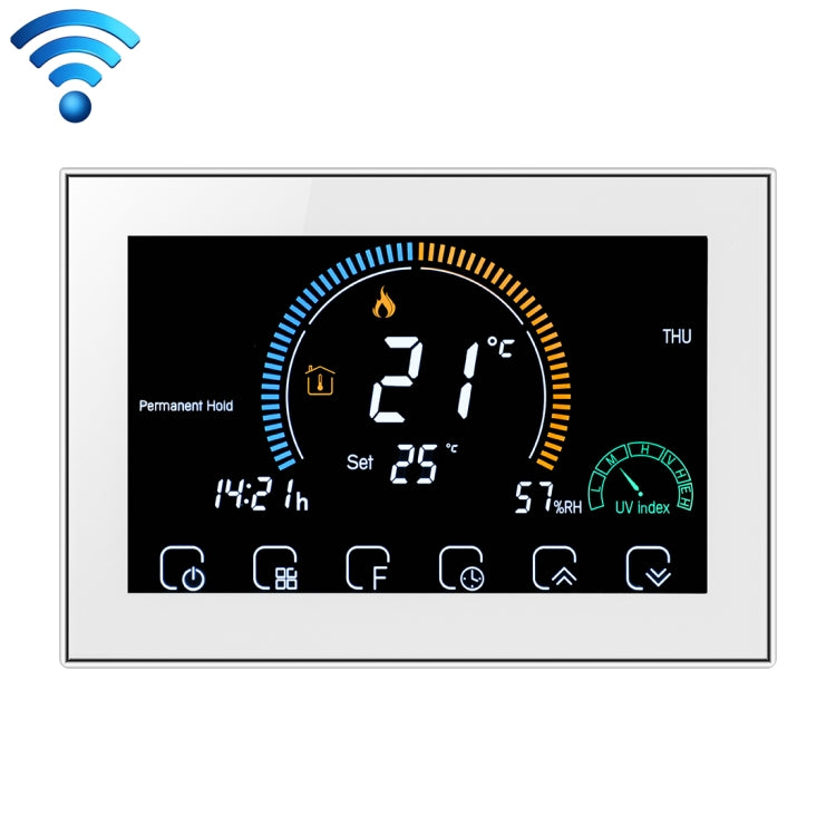 BHT-8000-GCLW Control de calefacción de caldera de agua/gas Ahorro de energía y respetuoso con el medio ambiente Pantalla negativa para el hogar inteligente Pantalla LCD Termostato de ambiente redondo con WiFi, with WiFi Black, with WiFi White