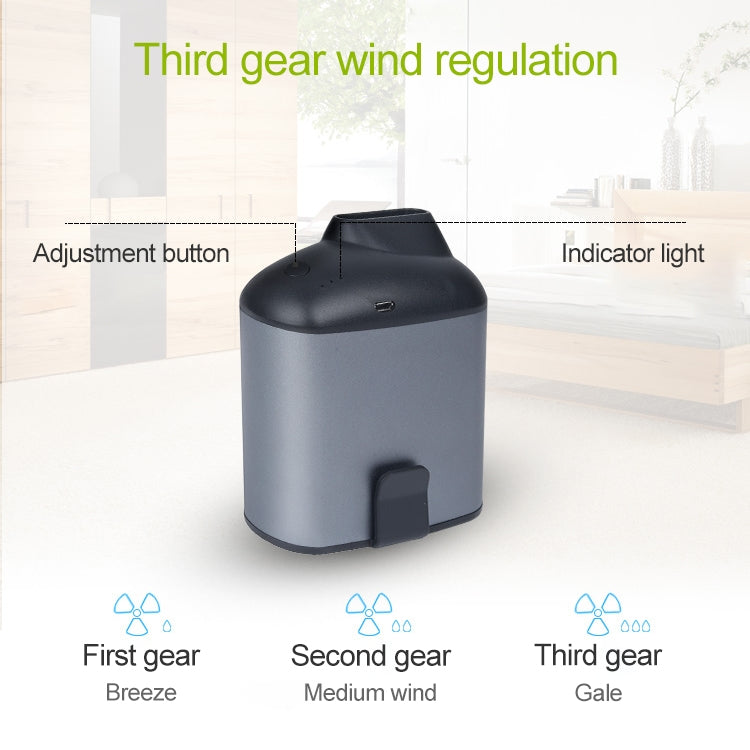 Ventilador USB de cintura colgante creativo portátil con tres velocidades de viento ajustables, Black, Grey