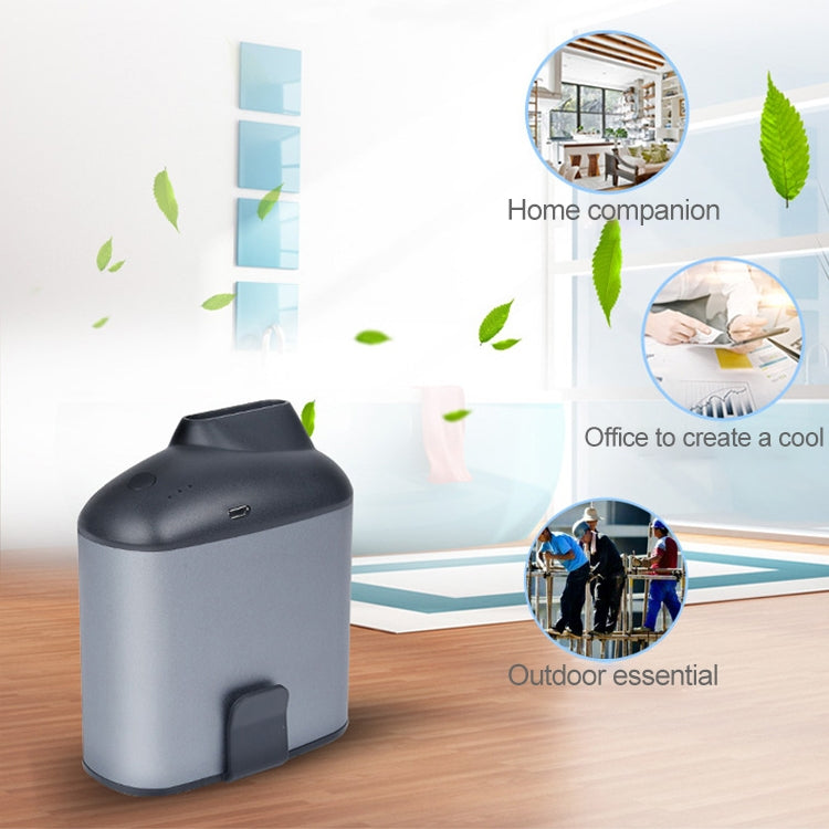 Ventilador USB de cintura colgante creativo portátil con tres velocidades de viento ajustables, Black, Grey