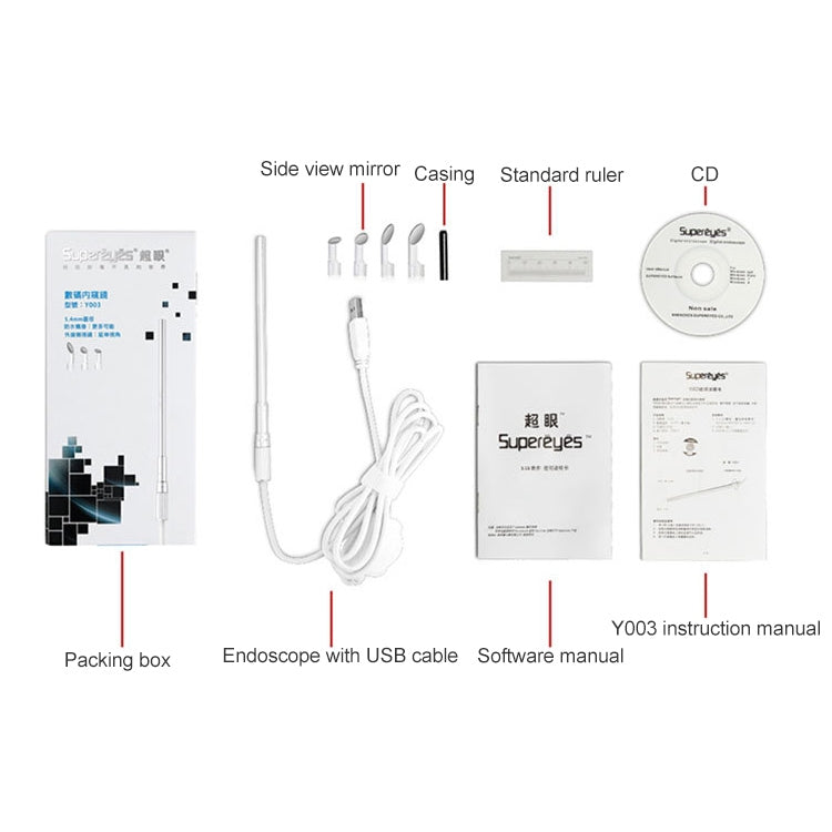 Supereyes Y003 Endoscopio digital electrónico resistente al agua con cavidad nasal y canal auditivo para mascotas, Y003