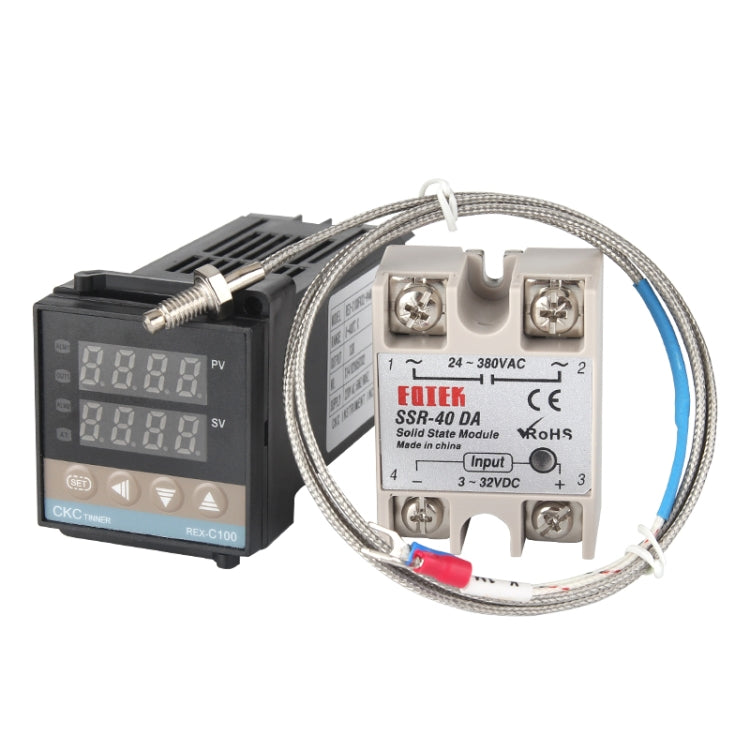Termostato REX-C100 + termopar + Kit de control de temperatura inteligente del módulo de estado sólido SSR-25 DA, 25DA
