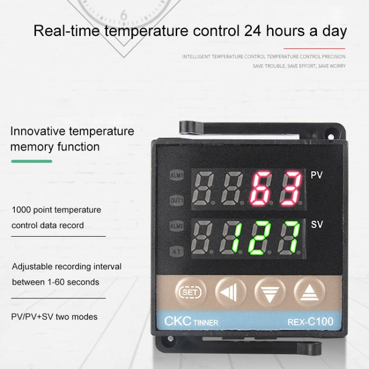 Termostato REX-C100 + termopar + Kit de control de temperatura inteligente del módulo de estado sólido SSR-25 DA, 25DA