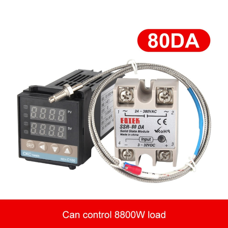 Termostato REX-C100 + termopar + Kit de control de temperatura inteligente del módulo de estado sólido SSR-80 DA, 80DA