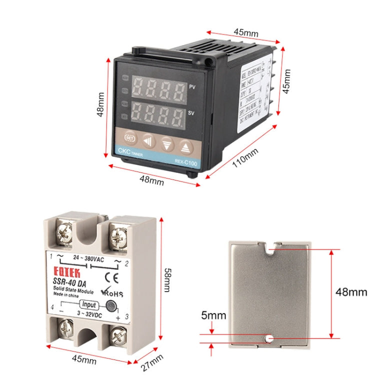 Termostato REX-C100 + termopar + Kit de control de temperatura inteligente del módulo de estado sólido SSR-80 DA, 80DA