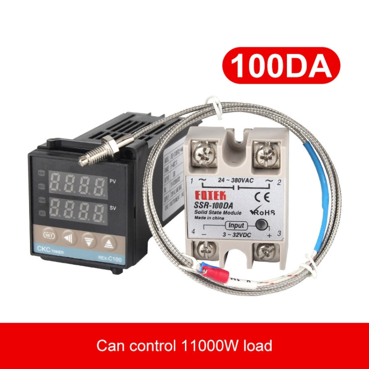 Termostato REX-C100 + termopar + Kit de control de temperatura inteligente del módulo de estado sólido SSR-100 DA, 100DA