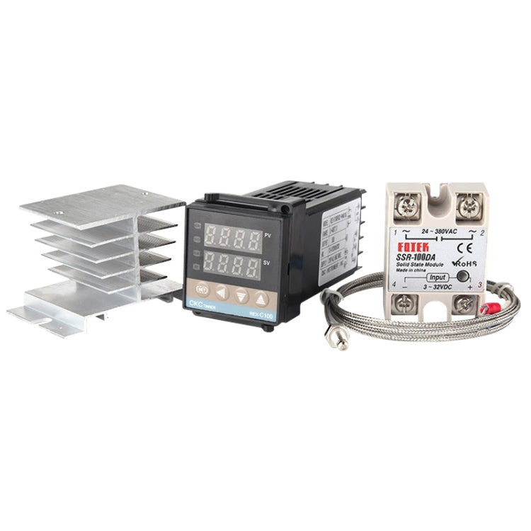 Termostato REX-C100 de 11000W + disipador de calor + termopar + módulo de estado sólido SSR-100 DA Kit de Control de temperatura inteligente, 100DA