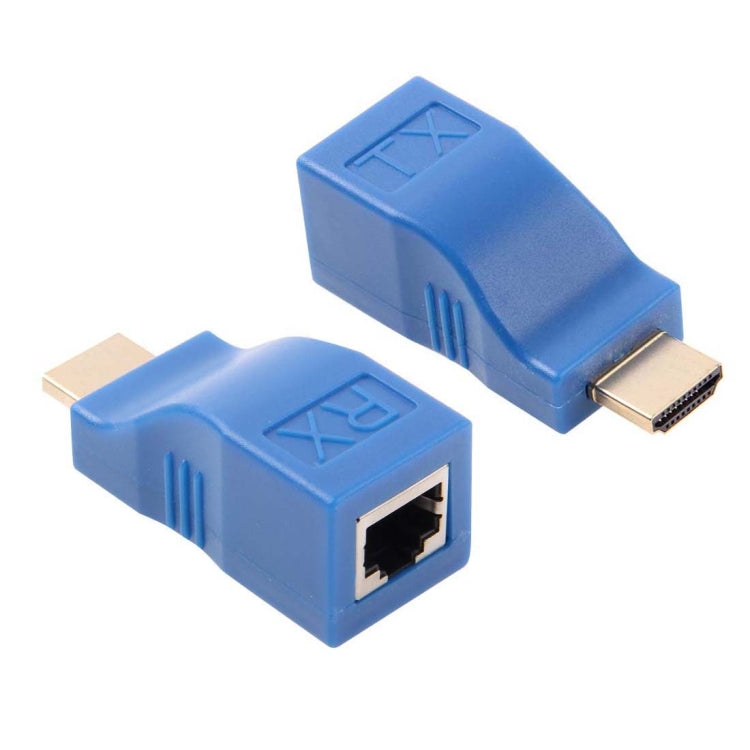 Adaptador extensor HDMI a RJ45 (receptor y transmisor) mediante cable Cat-5e/6, distancia de transmisión: 30 m, Single RJ45 Blue