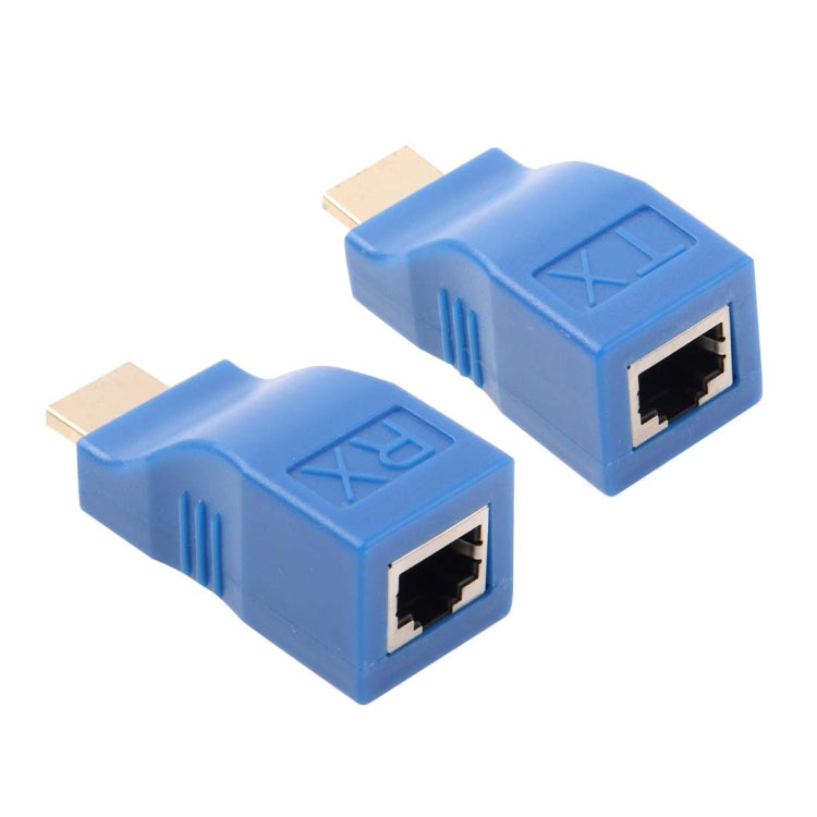 Adaptador extensor HDMI a RJ45 (receptor y transmisor) mediante cable Cat-5e/6, distancia de transmisión: 30 m, Single RJ45 Blue