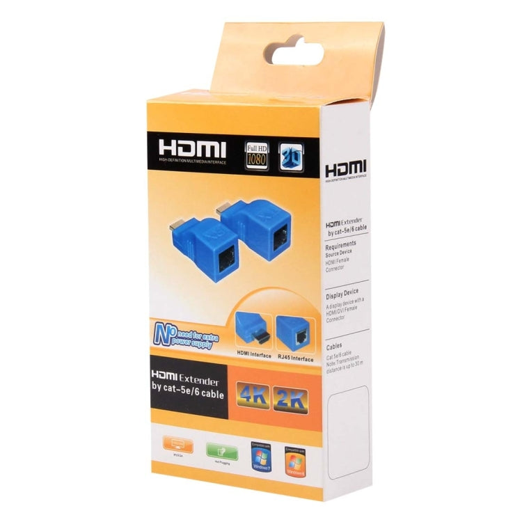 Adaptador extensor HDMI a RJ45 (receptor y transmisor) mediante cable Cat-5e/6, distancia de transmisión: 30 m, Single RJ45 Blue