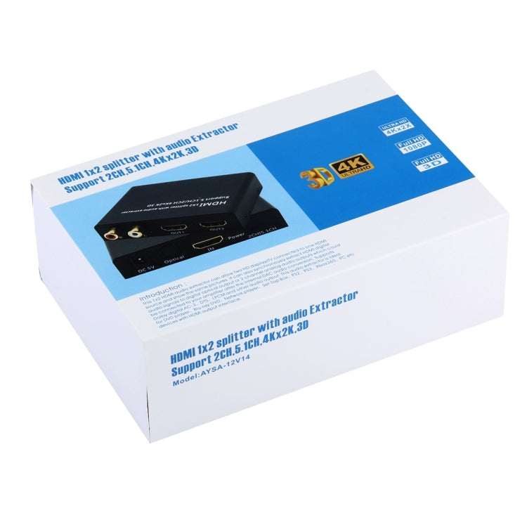 Divisor HDMI 1x2 con extractor de audio, compatible con 5.1CH/2CH, 4Kx2K, 3D, 4Kx2K with Audio Extractor