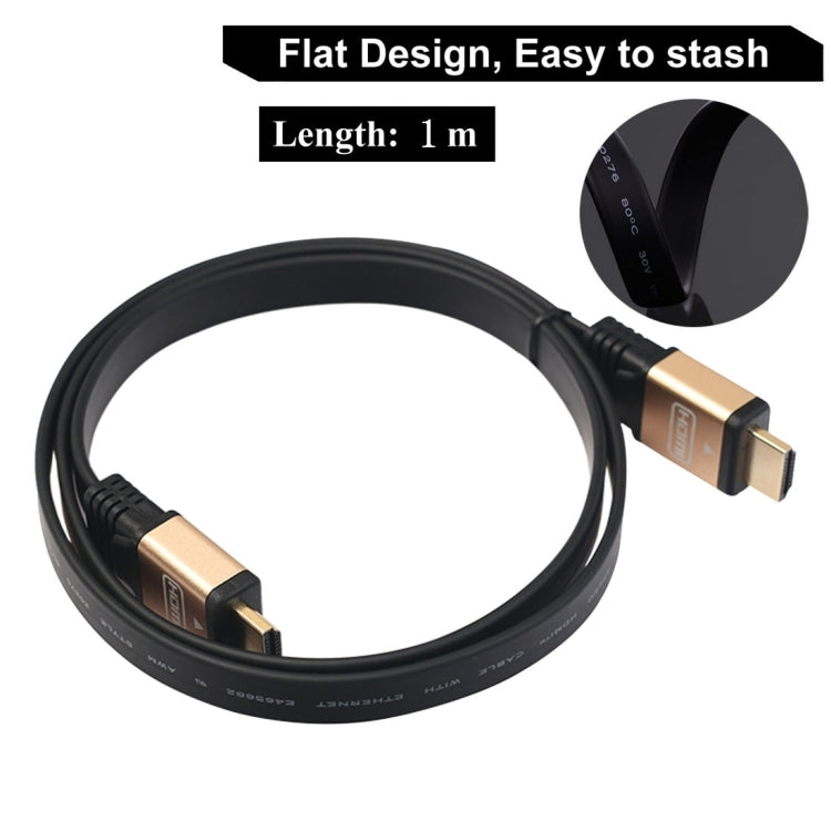 1m HDMI 2.0 (4K) 30AWG Alta velocidad 18Gbps Conectores chapados en oro HDMI macho a HDMI macho Cable plano, Length: 1m