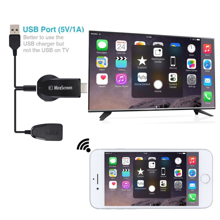 MiraScreen WiFi Display Dongle / Miracast Airplay DLNA Display Receiver Dongle Dispositivo de pantalla de espejo inalámbrico con cable USB 2 en 1