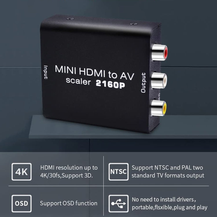 Convertidor de señal de vídeo compuesto Mini HDMI a AV/CVBS, Mini HDMI to AV / CVBS