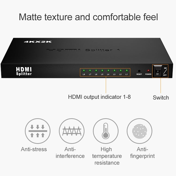 1 x 8 divisor HDMI Full HD 1080P con interruptor, compatible con 3D y 4K x 2K