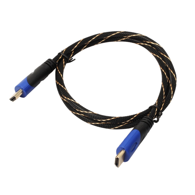 1m HDMI 1,4 versión 1080P línea de red tejida azul negro cabeza HDMI macho a HDMI macho Audio Video Cable adaptador de conector, Length: 1m