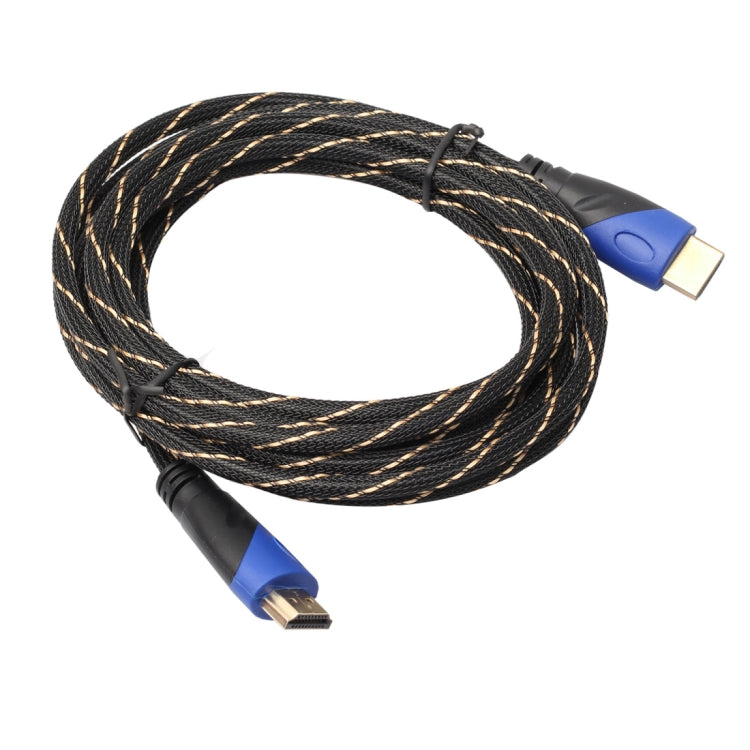 5m HDMI 1,4 versión 1080P línea de red tejida azul negro cabeza HDMI macho a HDMI macho Audio Video Cable adaptador de conector, Length: 5m
