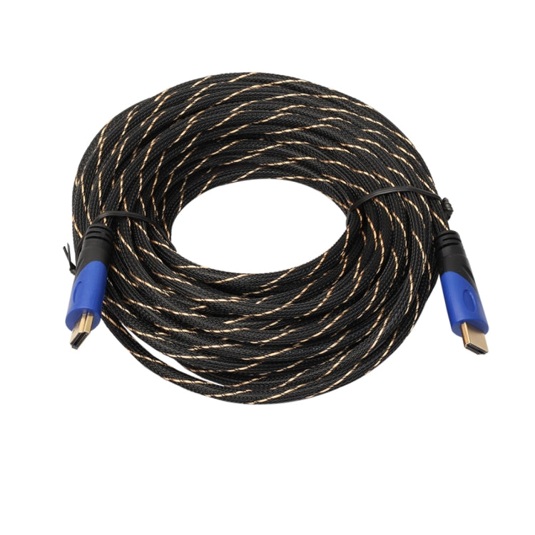 15m HDMI 1,4 versión 1080P línea de red tejida azul negro cabeza HDMI macho a HDMI macho Audio Video Cable adaptador de conector, Length: 15m