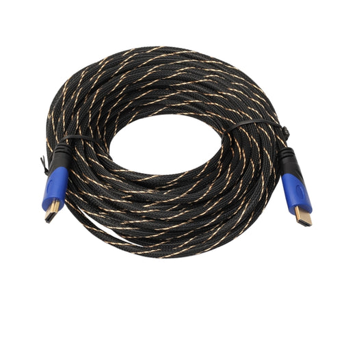 15m HDMI 1,4 versión 1080P línea de red tejida azul negro cabeza HDMI macho a HDMI macho Audio Video Cable adaptador de conector, Length: 15m