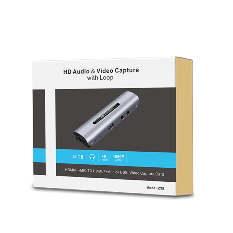 Z35 HDMI Hembra + Micrófono a HDMI Hembra + Audio + Tarjeta de Captura de Audio y Video HD USB con Bucle, Z35