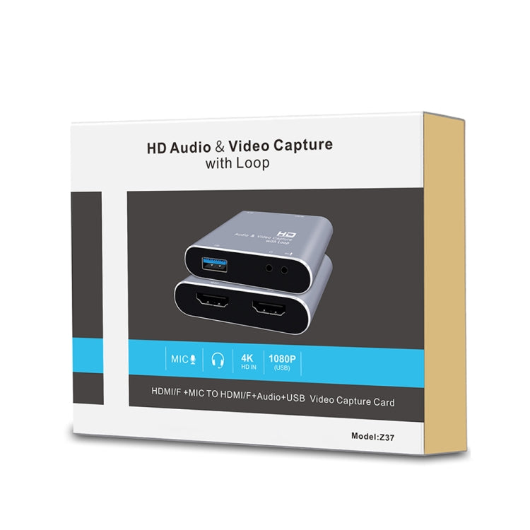 Z37 HDMI Hembra + Micrófono a HDMI Hembra + Audio + Tarjeta de Captura de Audio y Video HD USB con Bucle, Z37