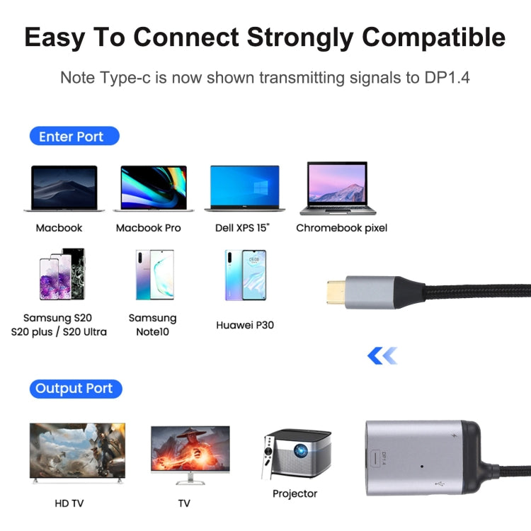 Cable adaptador de sincronización de datos 4K USB-C / Type-C a Mini DisplayPort 1.4 + PD, Type-C to Mini DP