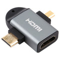 Adaptador de cabeza chapado en oro 2 en 1 Mini HDMI macho + Micro HDMI macho a HDMI hembra, Mini HDMI Male+Micro HDMI Male to HDMI Female
