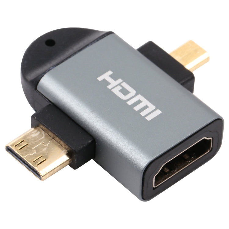 Adaptador de cabeza chapado en oro 2 en 1 Mini HDMI macho + Micro HDMI macho a HDMI hembra, Mini HDMI Male+Micro HDMI Male to HDMI Female