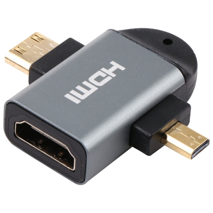 Adaptador de cabeza chapado en oro 2 en 1 Mini HDMI macho + Micro HDMI macho a HDMI hembra, Mini HDMI Male+Micro HDMI Male to HDMI Female