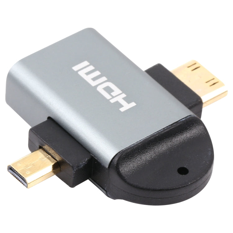 Adaptador de cabeza chapado en oro 2 en 1 Mini HDMI macho + Micro HDMI macho a HDMI hembra, Mini HDMI Male+Micro HDMI Male to HDMI Female