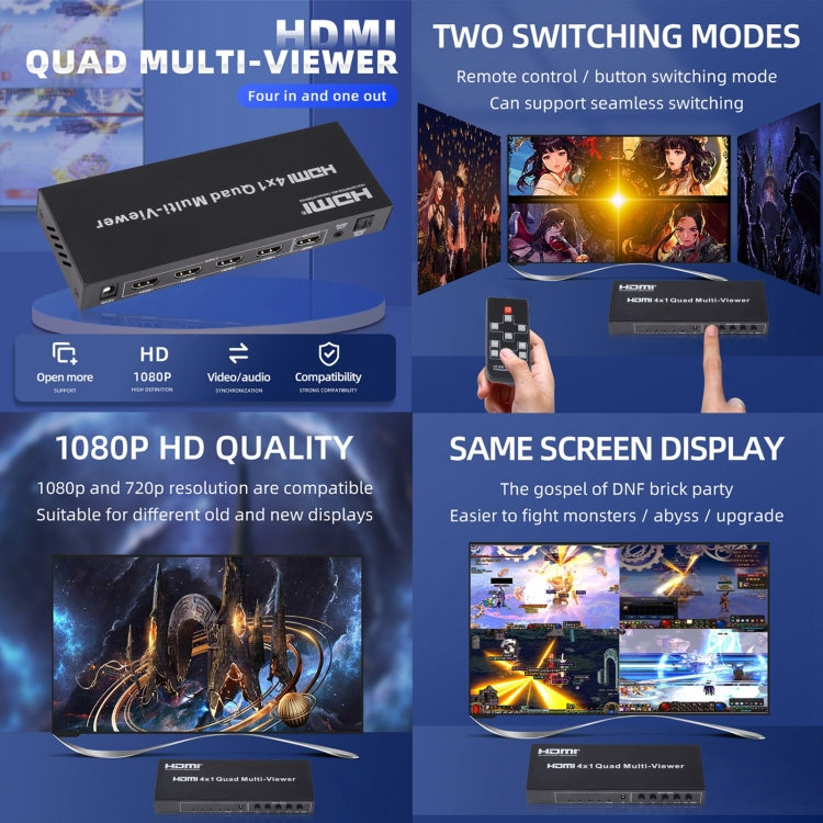 Multivisor cuádruple HDMI de salida 4 en 1 con conmutador continuo, enchufe de la UE, 4 x 1, EU Plug, 4 x 1, AU Plug, 4 x 1, UK Plug, 4 x 1, US Plug
