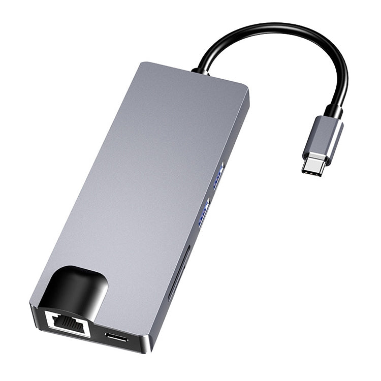 HW-TC12 Adaptador HUB de extensión multifuncional tipo C/USB-C 8 en 1, lector de tarjetas Hub HDMI/Vga + tarjeta de red